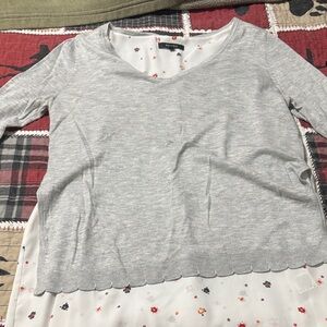 Gray V-Neck Sweater with Floral Layer